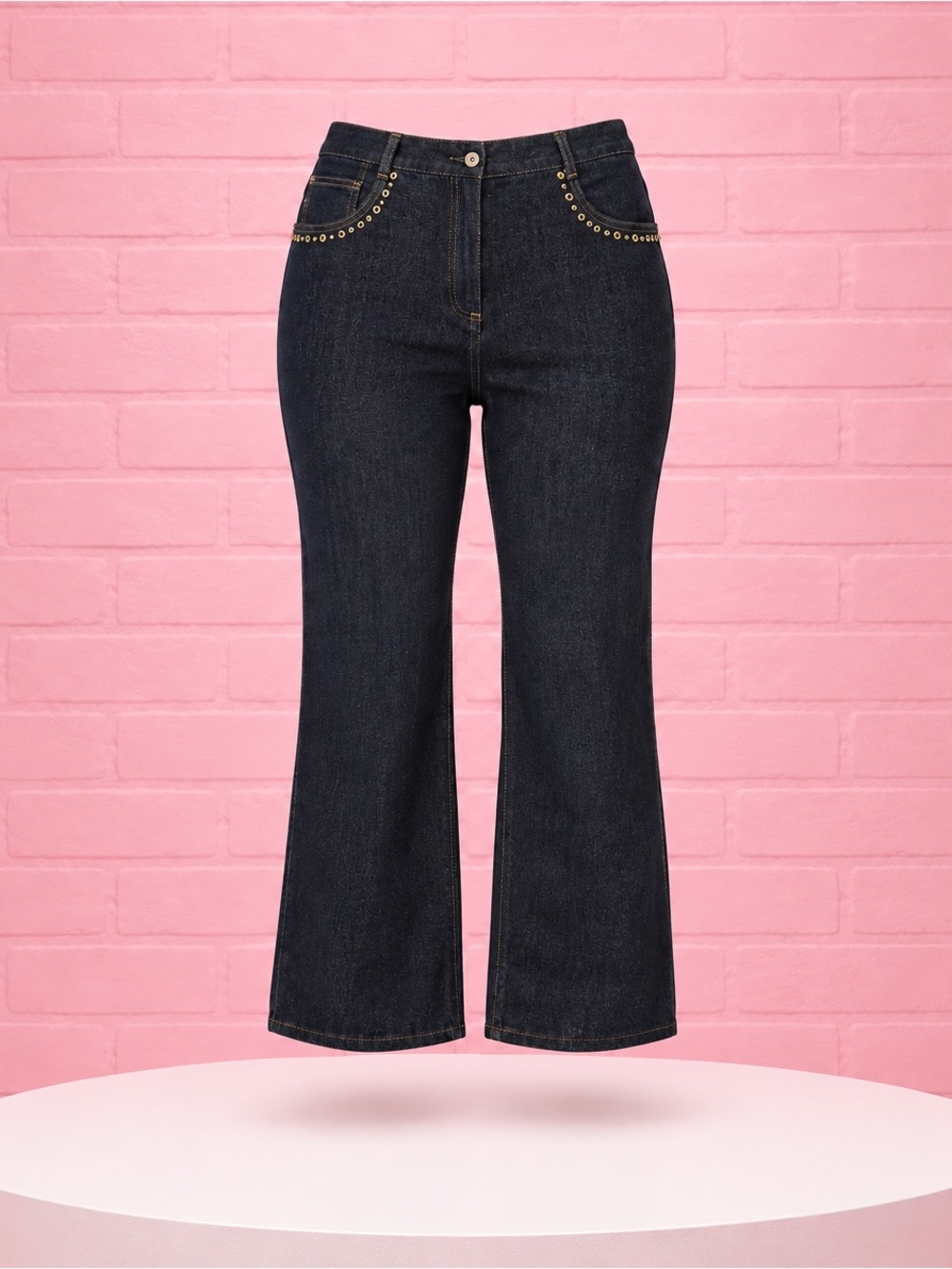 Ruby Rd. Dark Blue Boot Cut Jeans with Stud Accents and sparkle